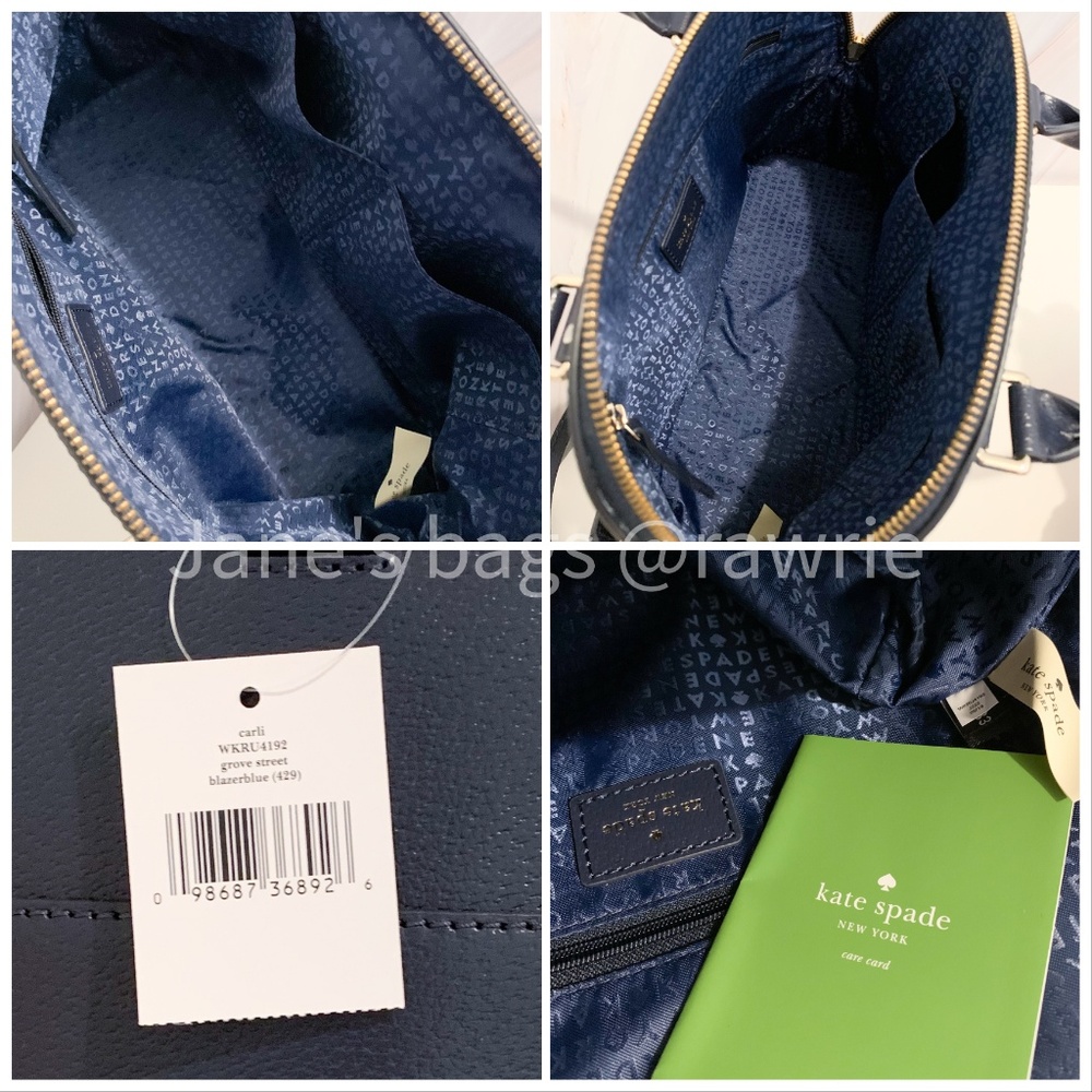 New Kate Spade Domed Navy Leather Carli Satchel - Picture 4 of 4